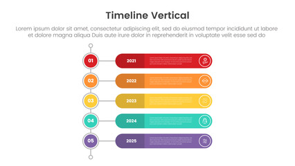 vertical timeline milestone infographic template banner with round rectangle and circle line connection with 5 point list information for slide presentation