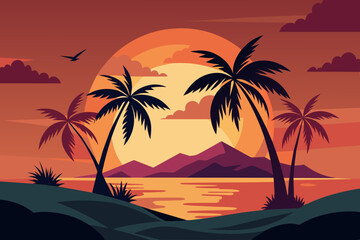 island sunset vector illustration