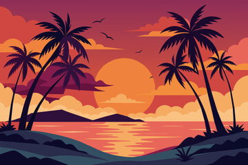 Fototapeta na wymiar island sunset vector illustration