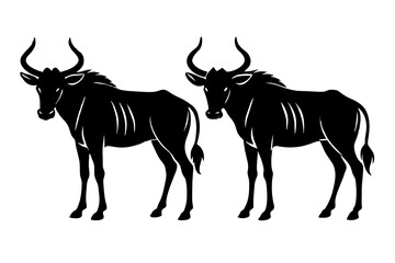 wildebeest cow silhouette vector illustration