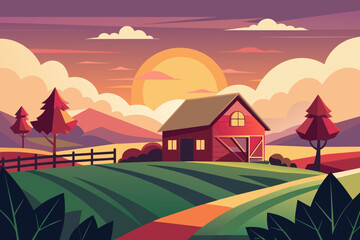 Fototapeta na wymiar serene countryside with the sun vector illustration