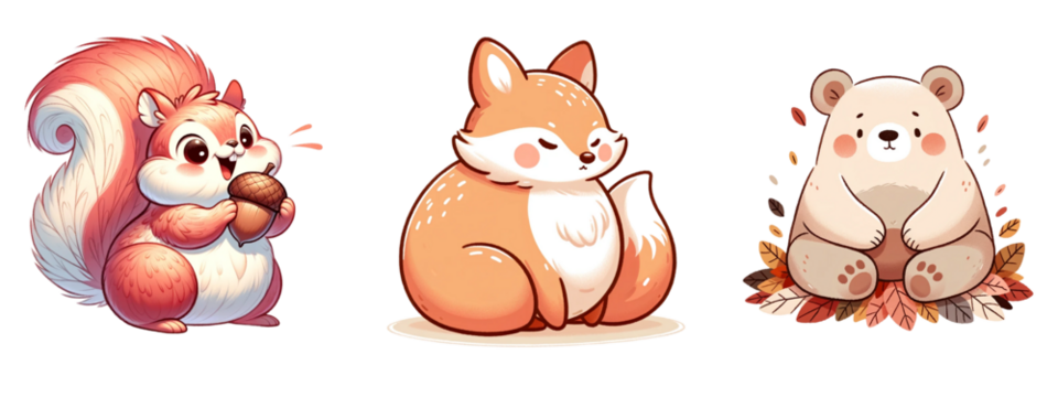 Watercolor cute animals on white background