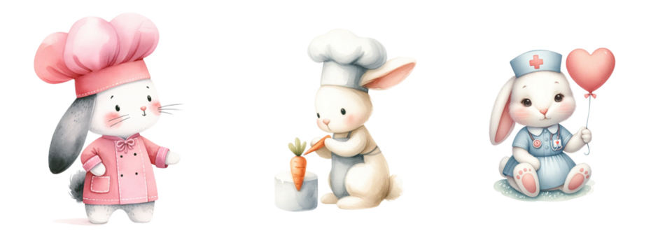 Watercolor cute animals on white background