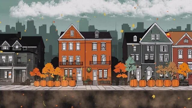 town in autumn season loop video
