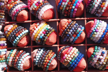 colorful women bracelets selling at local store in istanbul .