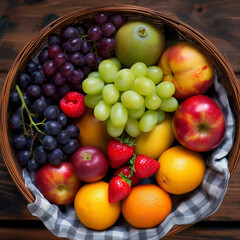 fruit in wooden basket.