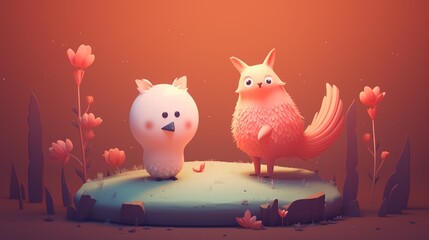Fierce and cute animals team up an unexpected alliance - obrazy, fototapety, plakaty