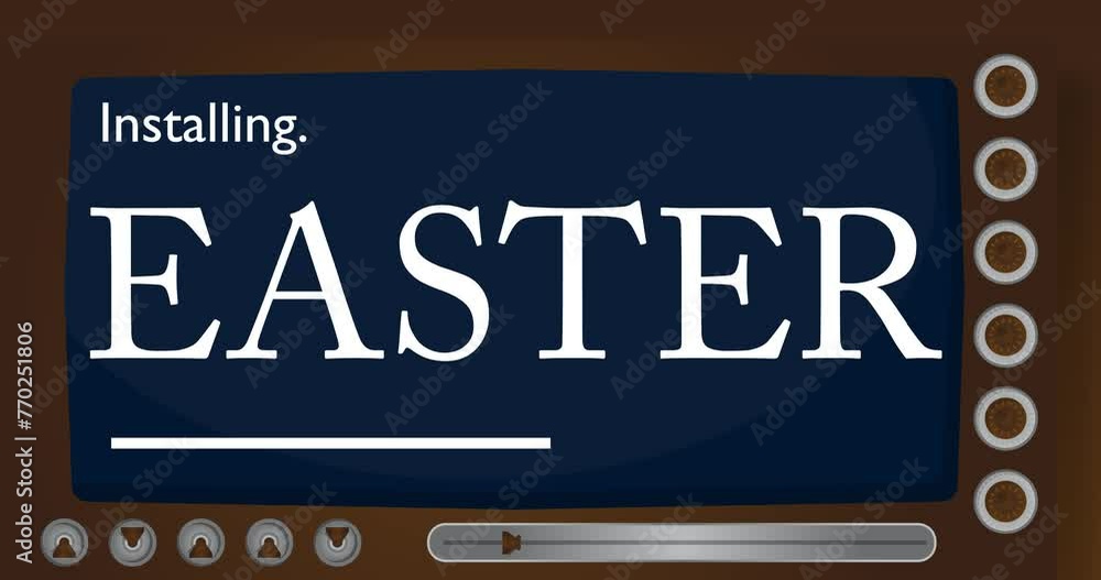 Poster cartoon computer with the word easter. video message of a screen displaying an installation window.