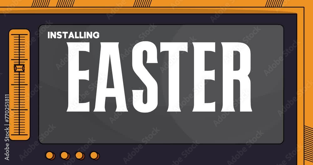 Poster cartoon computer with the word easter. video message of a screen displaying an installation window.