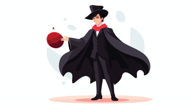 Magician in a cloak and hat. Vector illustration on