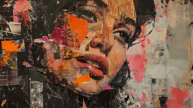a collage of a woman's face with many different colored papers