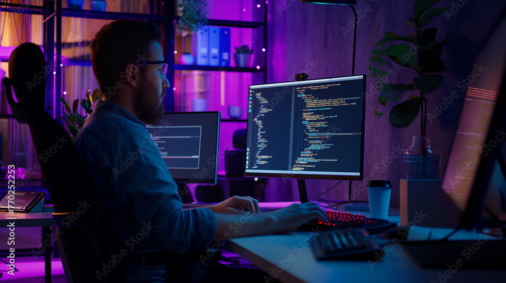 Poster software engineer working on computer