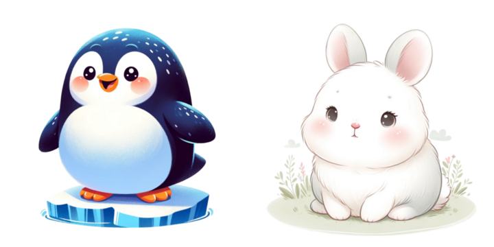 Watercolor cute animals on white background