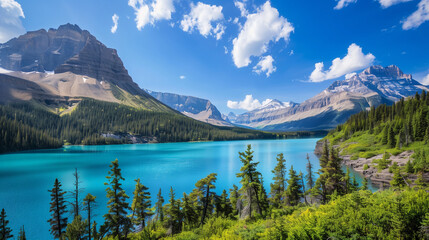 beautiful blue lake in mountains relaxing landscape wallpaper  - Powered by Adobe