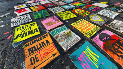Fototapeta premium Protest Signs and Banners Without People