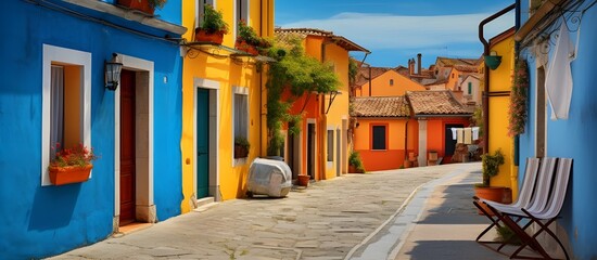 Street with colorful houses . Quaint Town Street with Bright Houses