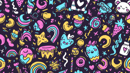 Fototapeta premium Adorable Cartoon Characters Illustration Texture Pattern