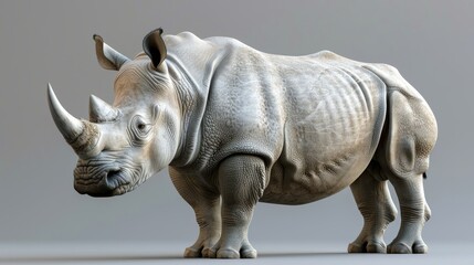 3D render of a rhino facing challenges head-on, symbol of assertive leadership, isolated on grey - obrazy, fototapety, plakaty
