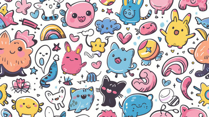 Fototapeta premium Adorable Cartoon Characters Illustration Texture Pattern