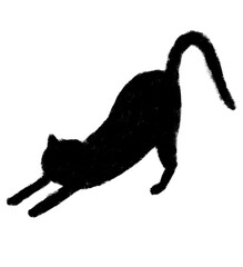 伸びをする猫のシルエット クレヨンタッチ