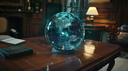 modern digital technology globe on table, tech wallpaper or background 