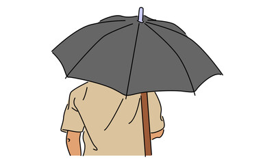 line art color of man holding umbrella