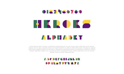 Heroes creative geometric modern urban alphabet font. Digital abstract futuristic, fashion, sport, minimal technology typography. Simple numeric vector illustration