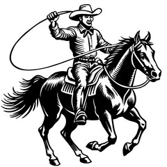 American Cowboy Horse Riding Vector Illustration