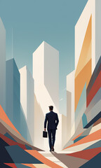 歩くビジネスマンと都市の抽象イメージ  Abstract image of a walking businessman and a city