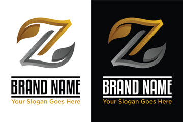 modern golden silver letter Z leaf illustration vector logo design