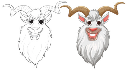 Two smiling goats in a playful vector design
