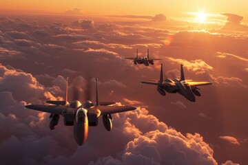 Jet fighter with sunset view - obrazy, fototapety, plakaty