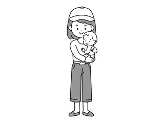 こどもを抱っこする女性のイラスト