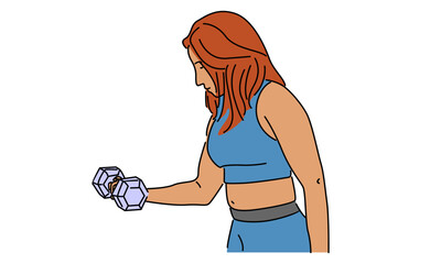 Line art color of woman holding a dumbbell vector illustration