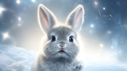 gray cute faced rabbit pet animal easter bunny day charming precious glittered blue background