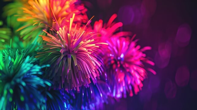 Colorful explosion of fireworks is displayed in black background