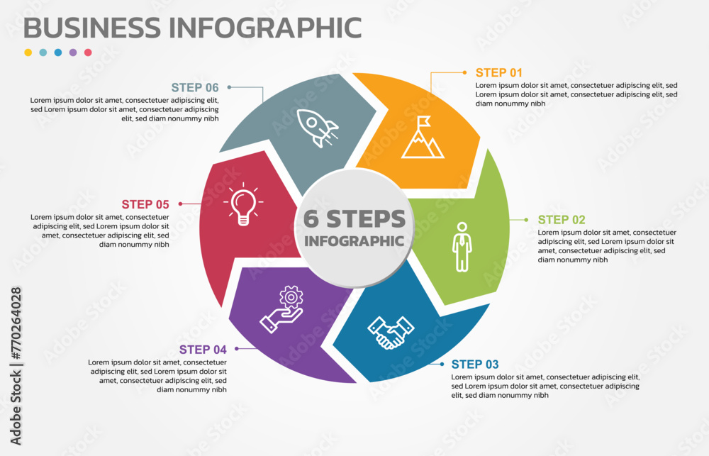 Aufkleber Visual data presentation. Cycle diagram with 6 options. Pie Chart Circle infographic template with 6 steps, options, parts, segments. Business concept. Editable pie chart with sectors.