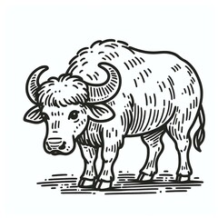 Majestic Bison Line Art Black and White Drawing
