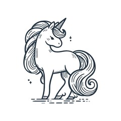 Majestic Unicorn Illustration in Black and White
