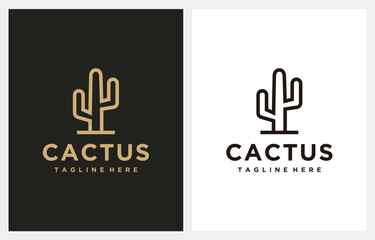 Cactus Line Art Gold logo design vector inspiration