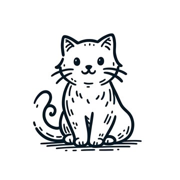 Adorable Cat Line Drawing in Black and White
