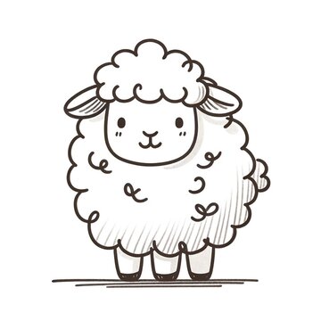 Cute Smiling Sheep Cartoon Black and White
