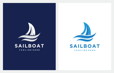 Sail Boat Yacht Wave logo design. Dhow or Ship Logo Design Inspiration Vector. Traditional Sailboat illustration