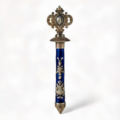 Sword with a blue pattern on a white background. 3d rendering