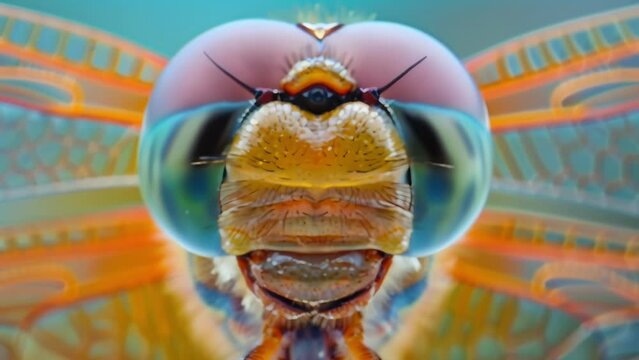A highly magnified image of a dragonflys mouthparts revealing the intricate arrangement of sharp mandibles and flexible labium used . AI generation.