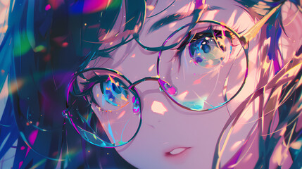close up of anime girl eyes, cute glasses
