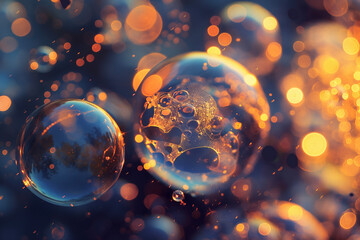 Beautiful shining soap bubbles dancing in the air - obrazy, fototapety, plakaty