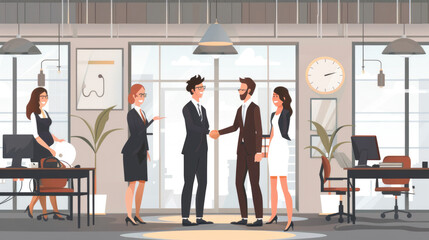 Fototapeta premium Illustration of Business Executives Handshaking in Office