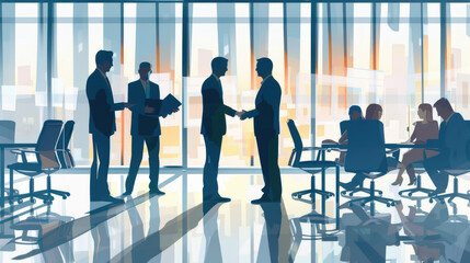 Fototapeta na wymiar Illustration of Business Executives Handshaking in Office