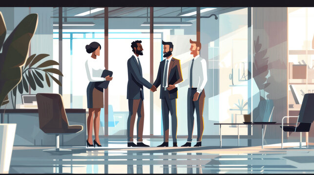 Illustration of Business Executives Handshaking in Office